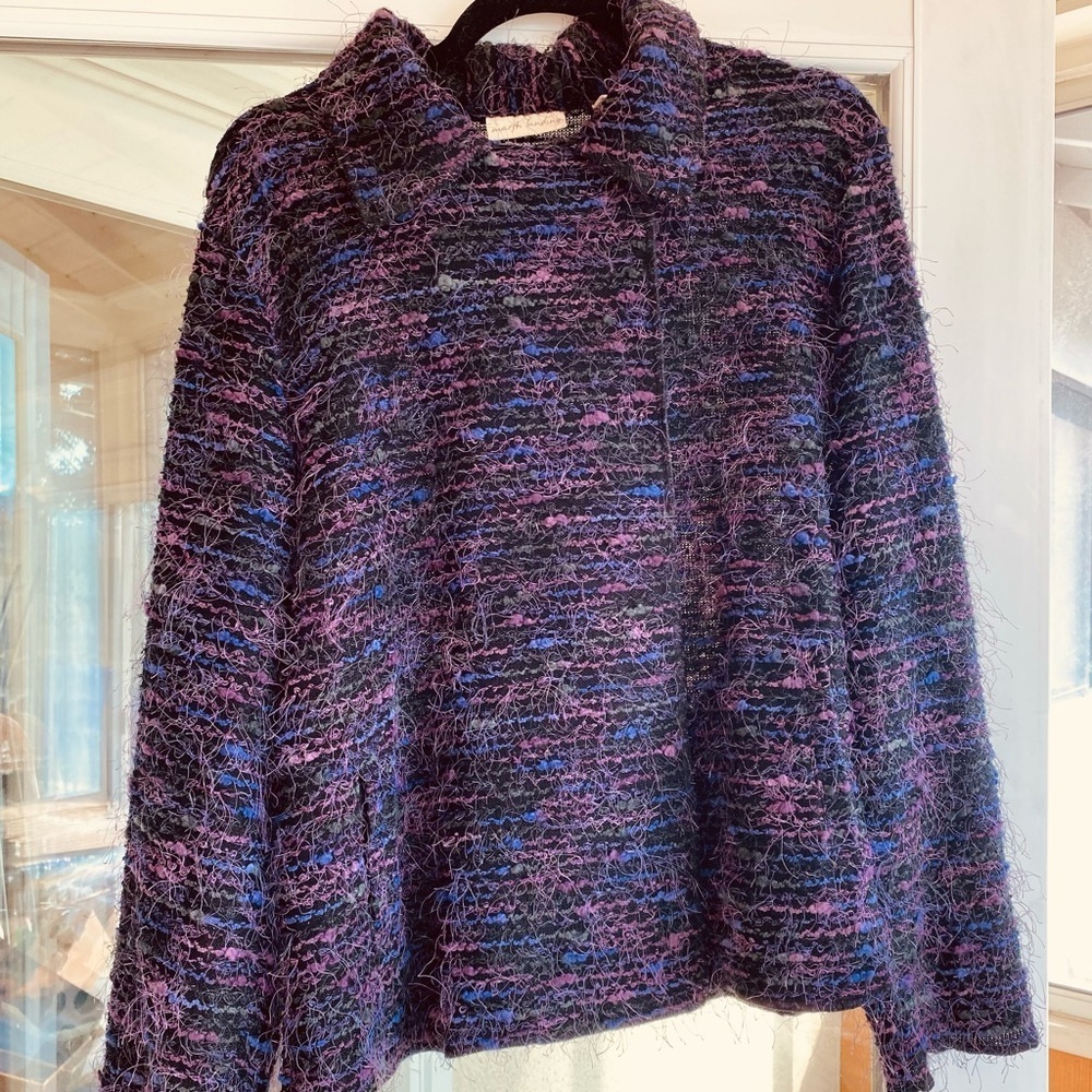 VINTAGE  MARSH LANDING  PURPLE PLUM EYELASH CARDIGAN CAPELET JACKET Sz L EUC